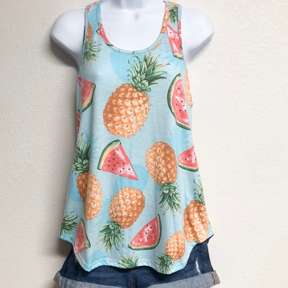Sky Blue Fruit Print Tank Top